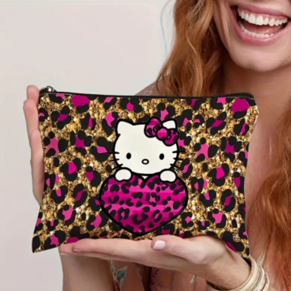 Hello Kitty Pink and Gold Patterned Cosmetic Bag
